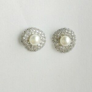 White Pearl CZ 14k White Gold Plated Stud Earrings 🆕